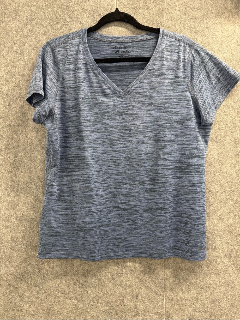 Eddie Bauer Free Dry Heathered Slate Blue V-Neck Short Sleeve Tee
